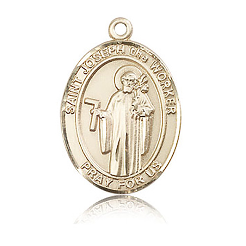14kt Yellow Gold 1in St Joseph the Worker Medal