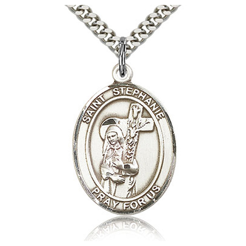 Sterling Silver 1in St Stephanie Medal & 24in Chain