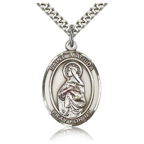 Sterling Silver 1in St Matilda Medal & 24in Chain