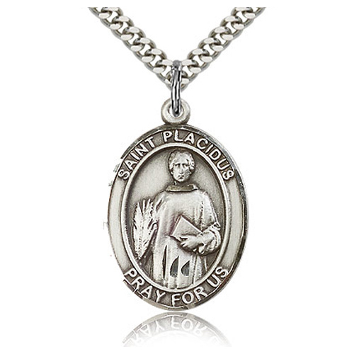 Sterling Silver 1in St Placidus Medal & 24in Chain