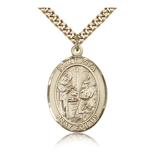 Gold Filled 1in St Zita Medal & 24in Chain