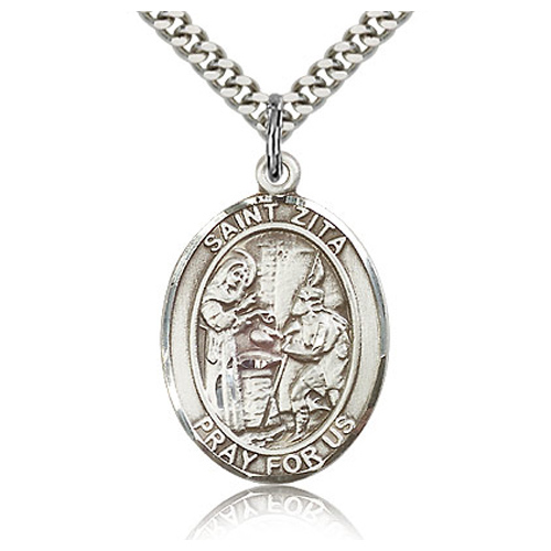 Sterling Silver 1in St Zita Medal & 24in Chain