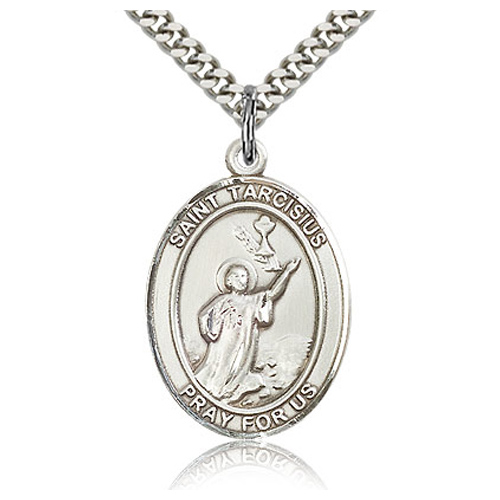 Sterling Silver 1in St Tarcisius Medal & 24in Chain
