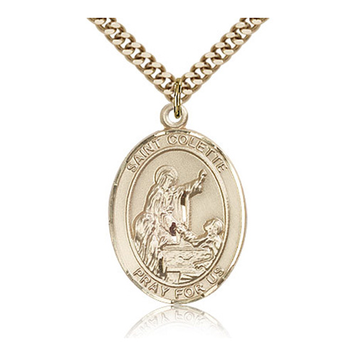 Gold Filled 1in St Colette Medal & 24in Chain