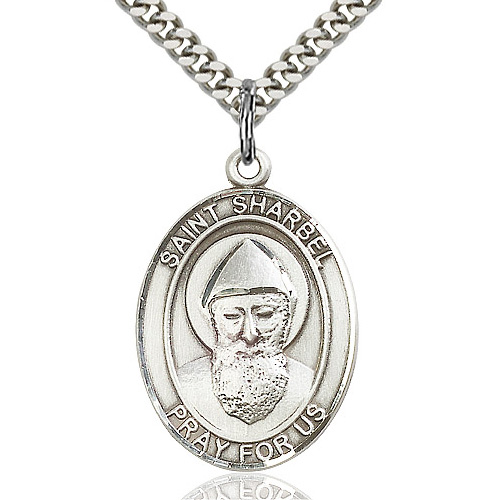 Sterling Silver 1in St Sharbel Medal & 24in Chain