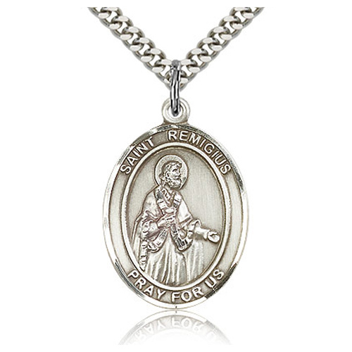 Sterling Silver 1in St Remigius of Remis Medal & 24in Chain