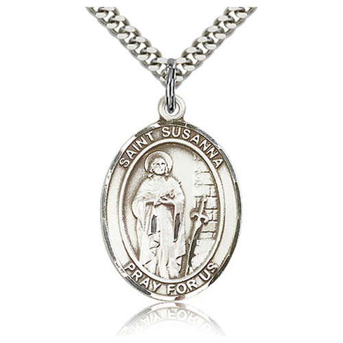 Sterling Silver 1in St Susanna Medal & 24in Chain