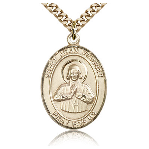 Gold Filled 1in St John Vianney Medal & 24in Chain