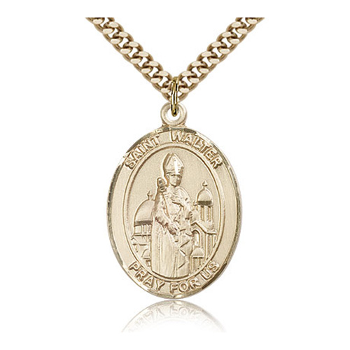 Gold Filled 1in St Walter Medal & 24in Chain