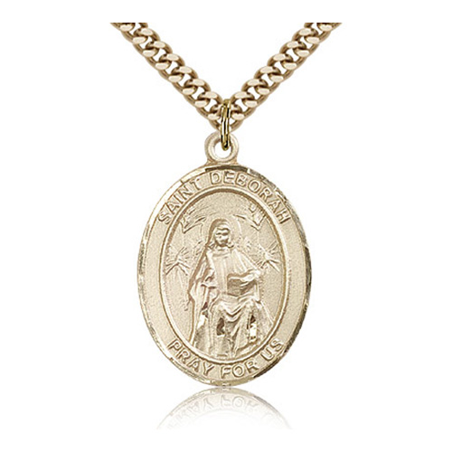 Gold Filled 1in St Deborah Medal & 24in Chain