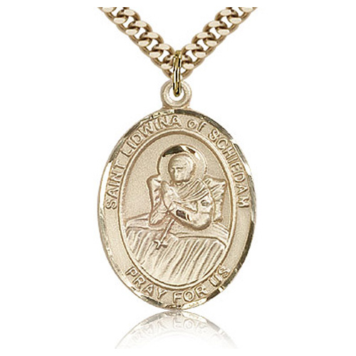 Gold Filled 1in St Lidwina of Schiedam Medal & 24in Chain