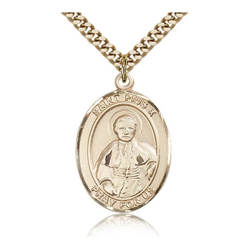 Gold Filled 1in St Pius X Medal & 24in Chain