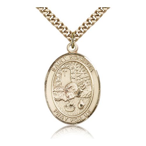 Gold Filled 1in St Rosalia Medal & 24in Chain