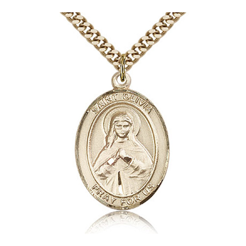 Gold Filled 1in St Olivia Medal & 24in Chain