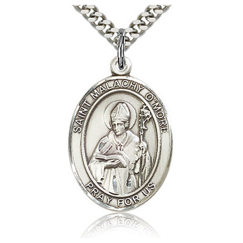Sterling Silver 1in St Malachy O'More Medal & 24in Chain