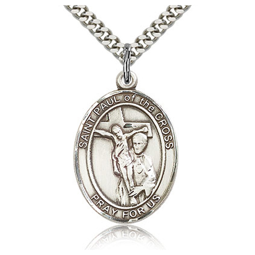 Sterling Silver 1in St Paul of the Cross Medal & 24in Chain