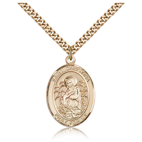 Gold Filled 1in St Christina Medal & 24in Chain