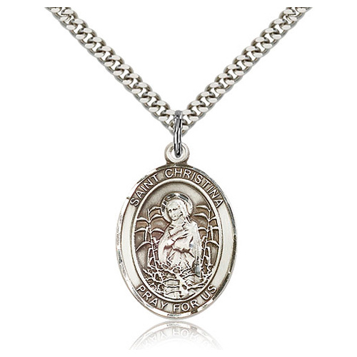 Sterling Silver 1in St Christina Medal & 24in Chain