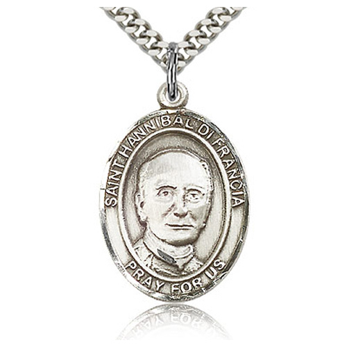 Sterling Silver 1in St Hannibal Medal & 24in Chain