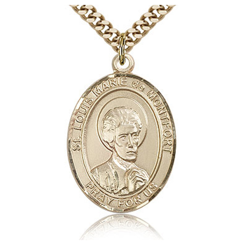 Gold Filled 1in St Louis de Montfort Medal & 24in Chain