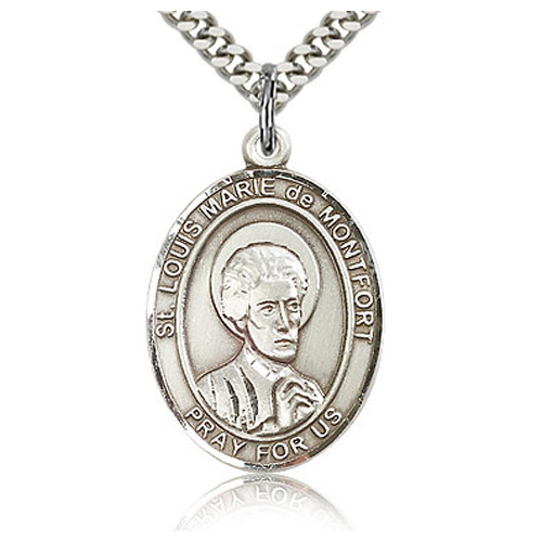 Sterling Silver 1in St Louis de Montfort Medal & 24in Chain