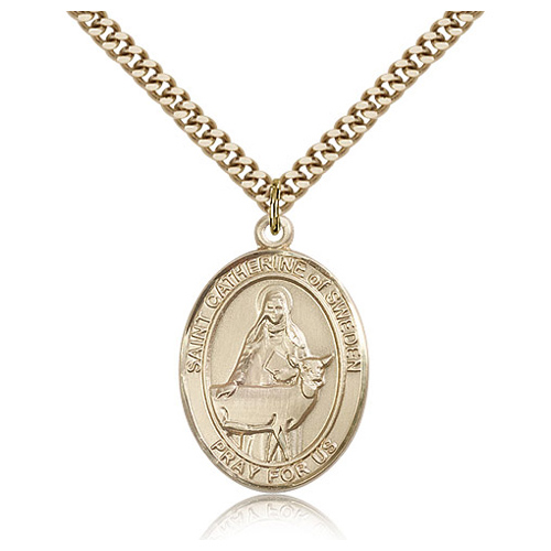 Gold Filled 1in St Catherine of Sweden Medal & 24in Chain