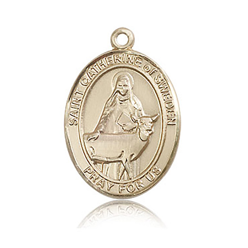 14kt Yellow Gold 1in St Catherine of Sweden Medal