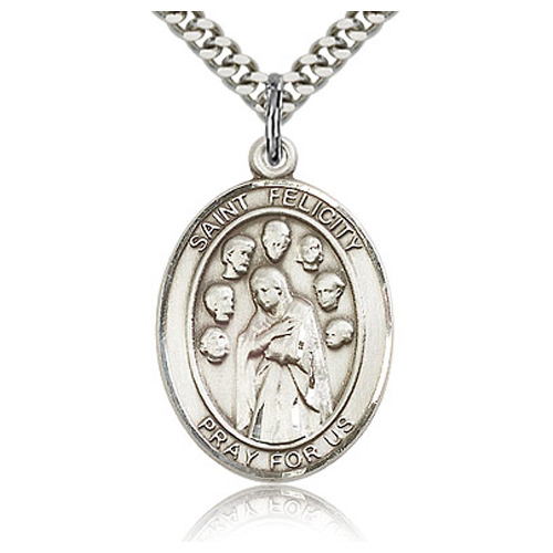 Sterling Silver 1in St Felicity Medal & 24in Chain