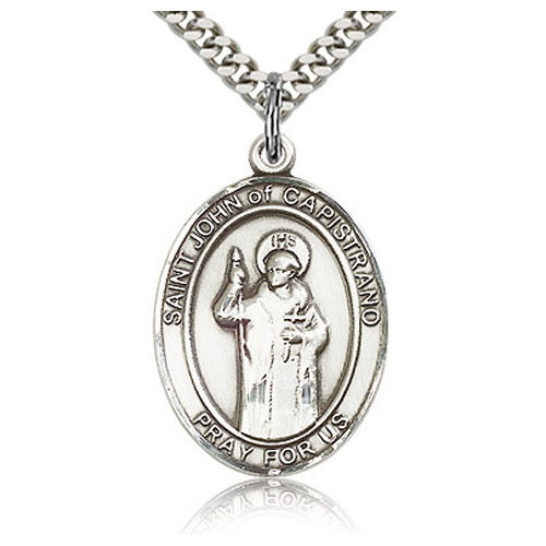 Sterling Silver 1in St John of Capistrano Medal & 24in Chain