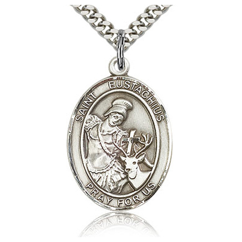Sterling Silver 1in St Eustachius Medal & 24in Chain
