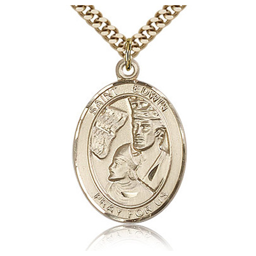 Gold Filled 1in St Edwin Medal & 24in Chain