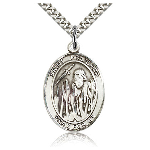 Sterling Silver 1in St Polycarp Medal & 24in Chain