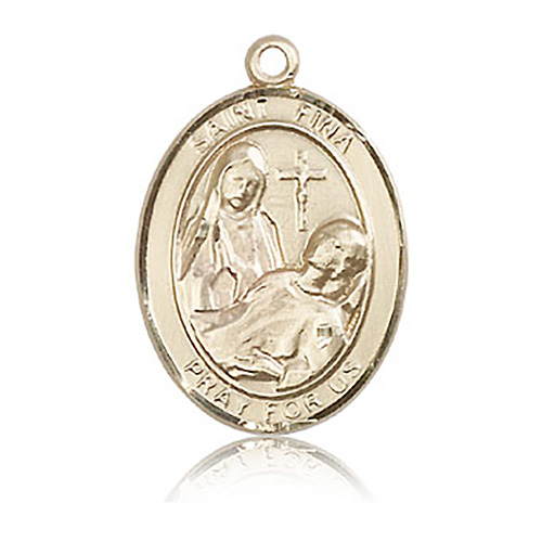 14kt Yellow Gold 1in St Fina Medal