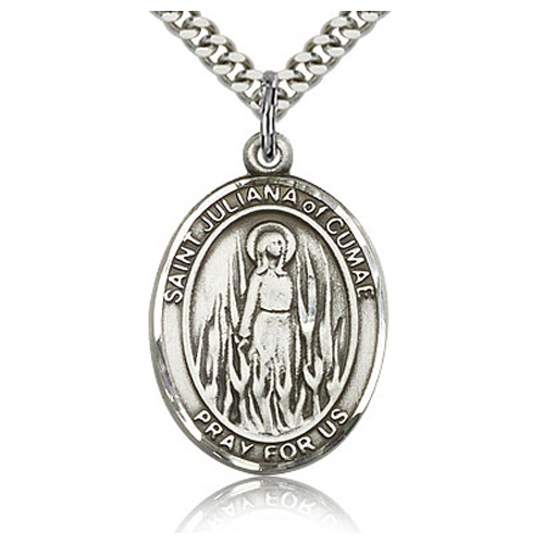 Sterling Silver 1in St Juliana Medal & 24in Chain