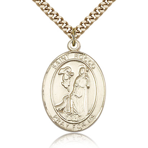 Gold Filled 1in Oval St Rocco Medal & 24in Chain