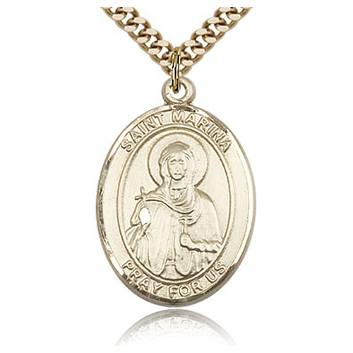 Gold Filled 1in St Marina Medal & 24in Chain