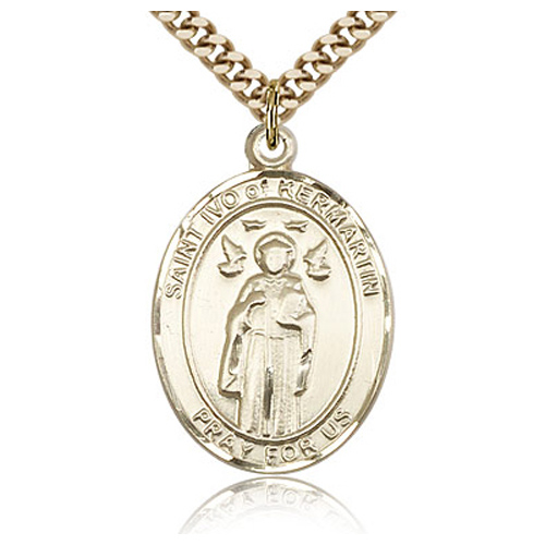 Gold Filled 1in St Ivo Medal & 24in Chain