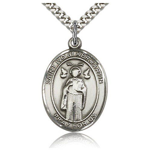 Sterling Silver 1in St Ivo Medal & 24in Chain