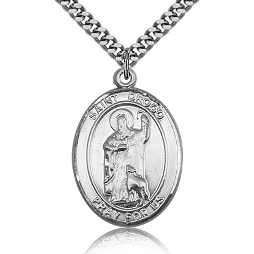 Sterling Silver 1in St Drogo Medal & 24in Chain