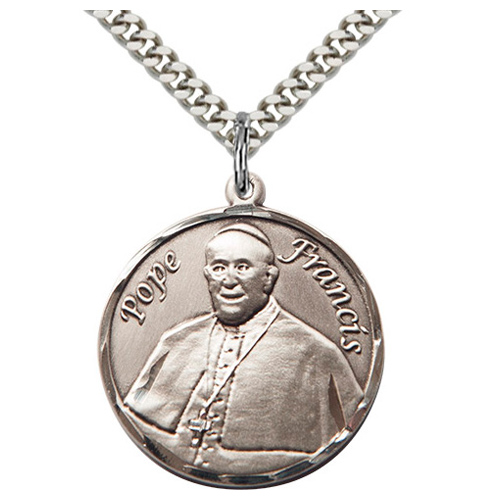 Sterling Silver 1in Pope Francis Medal & 24in Chain