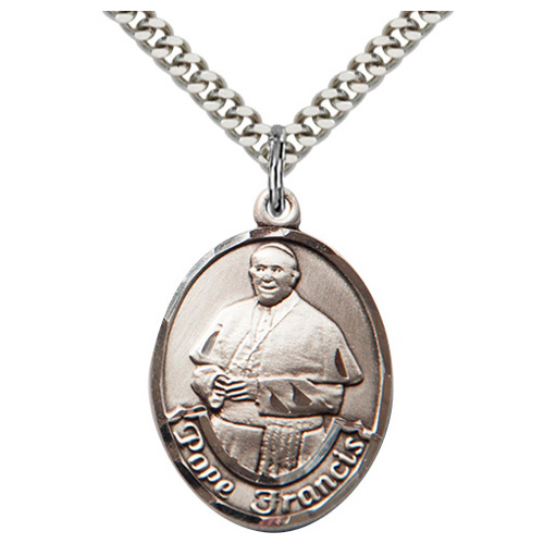 Sterling Silver 1in Pope Francis Medal & 24in Chain