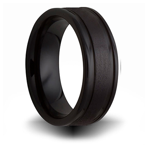 Black Ceramic 7mm Brushed Ring with Channels