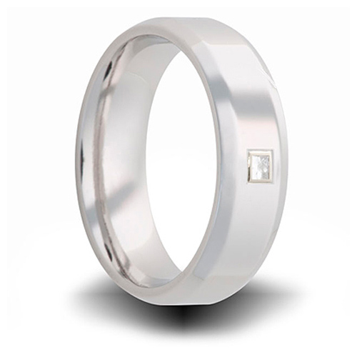 Cobalt 7mm Beveled Ring with Square Diamond Accent