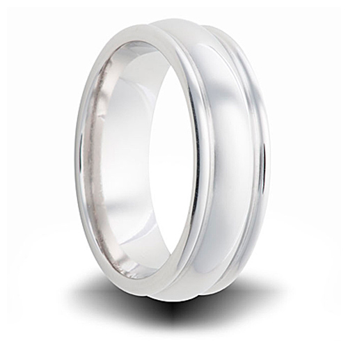 Cobalt 7mm Polished Domed Band with Grooves