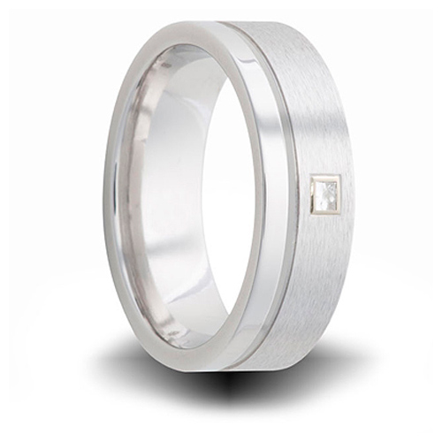 Cobalt 7mm Dual Finish Ring with Square Diamond Accent