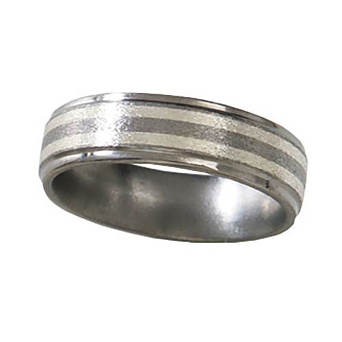 Titanium 7mm Flat Stone Wedding Band with Sterling Silver Inlays