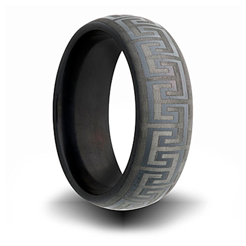 Black Zirconium Greek Key Design Ring 7mm