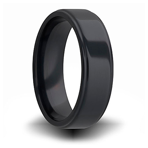 7mm Black Zirconium Pipe Cut Ring with Channels