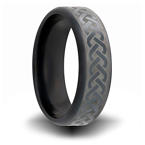 Black Zirconium 7mm Ring with Weave Design