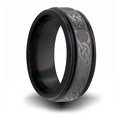 Black Zirconium 7mm Channel Ring with Knot Design